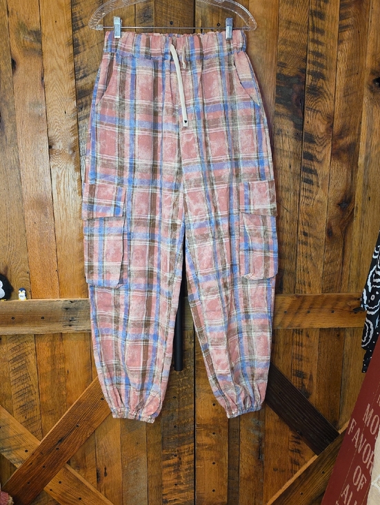 POL Pants - 036p POL Pink & Blue Plaid Cargo Joggers
